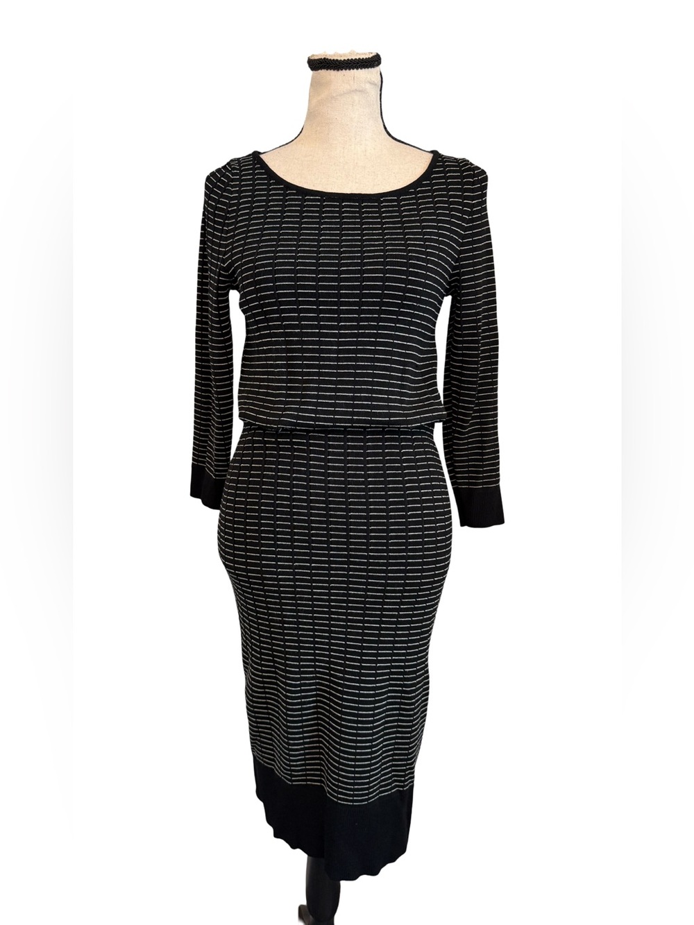 Rachel Roy Collection Black White Stripe Knit Sweater Dress Size Small